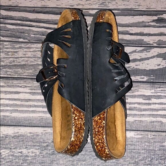 BU Collection Black Leather Sandal Shoes Size 8.5 - Picture 5 of 5